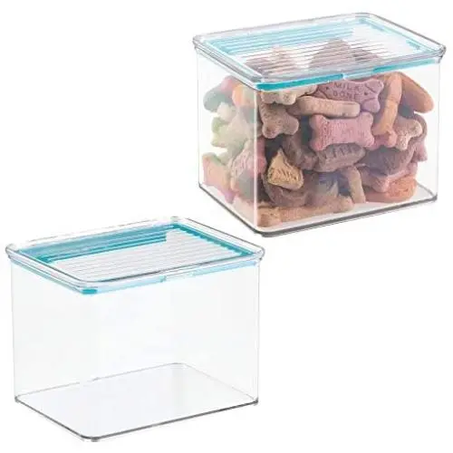 mDesign Airtight Stackable Plastic Kitchen Cabinet Pet Food Storage Container - Attached Lid - Compact Bin for Pantry, Refrigerator, Freezer - BPA Free, Food Safe - Holds 2 Quarts, 2 Pack - Clear mDesign Airtight Stackable Plastic Kitchen Cabinet Pet Food Storage Container - Attached Lid - Compact Bin for Pantry, Refrigerator, Freezer - BPA Free, Food Safe - Holds 2 Quarts, 2 Pack - Clear