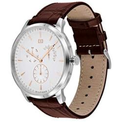 Tommy Hilfiger Mens Stainless Steel Quartz Watch with Leather Crocodile Strap, Brown, 22 (Model: 1710389)