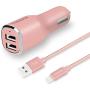 Rose Gold car Charger kit- Tranesca Compatible 4.8A/24W Dual Rapid USB Ports Car Charger with 6FT Nylon Braided MFI (Apple Certified) Lightning Cable