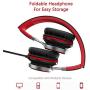 Elecder i39 Headphones with Microphone Foldable Lightweight Adjustable On Ear Headsets with 3.5mm Jack for iPad Cellphones Computer MP3/4 Kindle Airplane School Red/Black