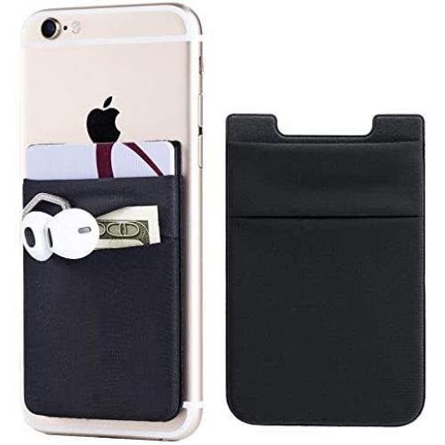 2Pack Adhesive Phone Pocket,Cell Phone Stick On Card Wallet Sleeve,Credit Cards/ID Card Holder(Double Secure) with 3M Sticker for Back of iPhone,Android and all Smartphones-Black(Double Pocket)