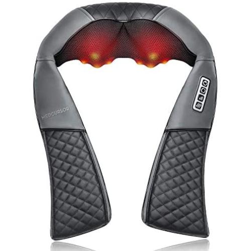 Medcursor Neck Shoulder Massager with Heat, Electric Shiatsu Back Massage Device, Portable Deep Tissue 3D Kneading Pillow for Muscle Pain Relief, Home, Office, Car Use - Ideal Gifts