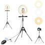 Selvim 10  Selfie Ring Light with Tripod ＆ 3 Cellphone Holders for Live Stream/Makeup/Selfie, 128 LED Bulbs 3 Light Modes 10-Level Brightness 360° Rotating, with Bluetooth Remote Control