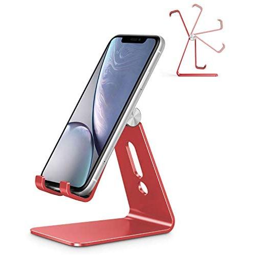 Adjustable Cell Phone Stand, OMOTON Desktop Cell Phone Stand Tablet Stand (Red)