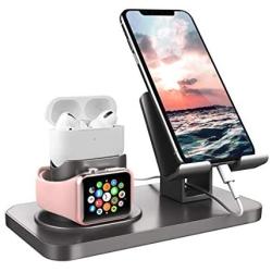 Fingic 4 in 1 Charging Stand for Apple Watch (5/4/3/2/1), Airpods Pro 2019, Airpods 2/1, iPad Stand, Charging Stand for iPhone SE 2020/11 Pro Max/X/XS/XR/8Plus Samsung Galaxy S20 Android Tablet, Grey