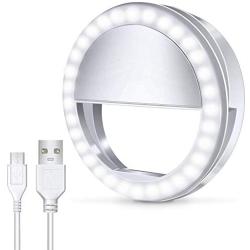 Meifigno Phone Selfie Ring Light, [Rechargeable] with 36 LED Lights, 3-Level Adjustable Brightness Clips On Makeup Light for iPhone X Xr Xs Max 7 8 Plus 11 12 Pro Android iPad Laptop Sumsung, White