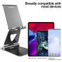 Cell Phone Stand Holder Adjustable Increase Fully Foldable Thick Aluminum Desktop Cellphone Cradle Dock with Anti-Slip Base and Convenient Charging Port for iPhone for Bedside Table, Ofice, Desk