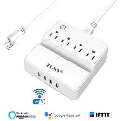 Smart Power Strip WiFi Plug Outlet Wireless Socket Surge Protector Compatible with Alexa Google Assistant IFTTT,4 AC Outlet 4 USB Ports,Remote Voice Control Timer USB Charger School College Dormitory