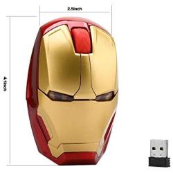 Avengers Endgame Iron Man Mouse Wireless Mouse Ergonomic 2.4 G Portable Mobile Computer Click Silent Mouse Optical Mice with USB Receiver Gaming Mouse (Gold)