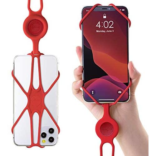 Bone Cell Phone Lanyard Case, Universal Neck Phone Strap for iPhone 11 Pro Max, Galaxy S Pixel, Smartphone Case Silicone Straps, fits 4" to 6.5" Adjustable PhoneTie (2nd Gen) - Red