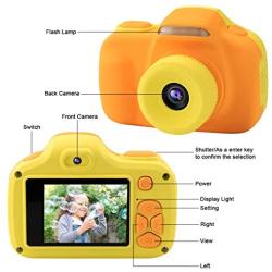 Kids Camera for Boys Girls Gifts with 16GB TF Card, 12MP Selfie 1080P HD Digital Video Camcorder Camera for Children Age 3-12 Shockproof Soft Silicone Mini Child Cameras with Flash (Yellow)