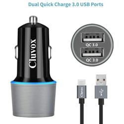 Fast USB C Car Charger, Compatible for Samsung Galaxy S20/S20 Plus/S20 Ultra/S10+/S10e/S9/S8 Active/Note 10/Note 9/8/A20/A50/A70, Quick Charge 3.0 Dual USB Rapid Car Charger with Type C Cable 3.3ft