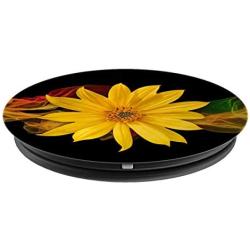 Cellphone Holder Pop Out Knob Floral Sunflower Design Black PopSockets Grip and Stand for Phones and Tablets