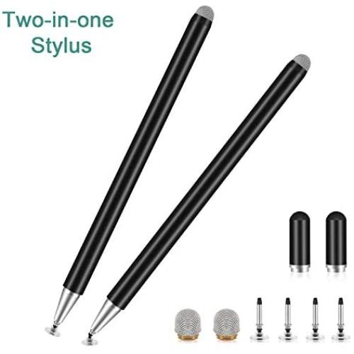 Universal Disc Stylus Pens, 2 in 1 Capacitive Stylist Pens for All Capacitive Touch Screens Cell Phones, iPad, Tablet, Laptops with 6 Replacement Tips by Molichang (2 Pcs) (Black/Black)