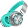 Wireless Headphones 25 Hrs w/Romantic LED Light, HiFi Stereo Picun Bluetooth 5.0 Headphones Over Ear w/Deep Bass/HD Mic/Bag, Protein Earpads, Foldable, TF Card/Wired Mode for PC Cellphone (Grey/Mint)