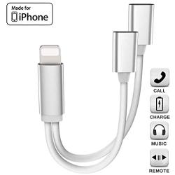 iPhone Adapter & Splitter, [Apple MFi Certified] 2 in 1 Dual Lightning Headphone Jack AUX Audio and Charge Adaptor Dongle Cable Compatible for iPhone 11 pro/Xs Max/XR/X/8/7 Support All iOS System