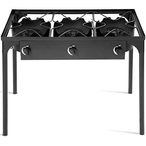 GYMAX Outdoor Stove, 3-Burner High Pressure Propane Gas Camp Stove with Detachable Legs, Perfect for Camping Patio, 225,000-BTU