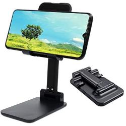 Adjustable Tablet Cell Phone Stand for Desk Fully Foldable Angle Height Adjustable Portable Stable Desktop Phone Holder Cradle Dock Compatible with iPhone Samsung, iPad, Up to 10 Inch Screen