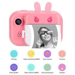 Mini Thermal Printer, 1080P Dual‑Lens 2.4‑Inch 16G Instant Print Camera for Kids, Toy Camera with Print Paper, Portable Digital Creative Print Camera for Boys and Girls(Pink)