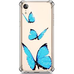 PHEZEN Case for iPhone XR Crystal Clear Case Floral Printed Ultra Slim Soft TPU Bumper Cushion Cover Anti-Scratch Transparent TPU Silicone Case for iPhone XR, Blue Butterfly