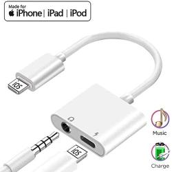 3.5mm Jack for iPhone Headphone Adapter Dongle 2 in 1 Car Charger AUX Cord Converter Splitter Charge & Audio Cables for iPhone 7/7 Plus/8/X/10/11/XR/XS/XS Max Earphone Adaptor Support iOS Systems