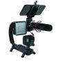 Cam Caddie Scorpion Jr Triple Shoe Camera Stabilizer - Collapsible Stabilizing Smartphone Handle Compatible with All DSLR, GoPro, Mobile Phones w/ 3-in-1 Integrated Cold Shoe - Black