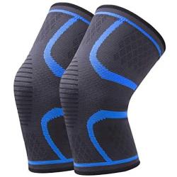 BUENOD 2 Pack Knee Sleeves for Workout, Knee Compression Braces for Men & Women, Knee Support for Basketball, Hiking, Running, Gym, Sports, (Blue, Medium)