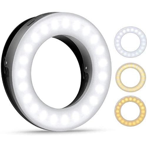 (2020 Upgraded New) Selfie Ring Light, 3 Lighting Modes Rechargeable Clip on Selfie Fill Light, Adjustable Brightness Phone Camera Circle Light for iPhone X Xr XsMax 11 Pro Android iPad Laptop(Black)