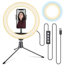 EMIUP 10 inch Selfie Ring Light with Tripod Stand & Cell Phone Holder for Live Stream/Makeup, Mini Led Camera Ringlight for YouTube Video/Photography Compatible with iPhone Android,3 Light Modes