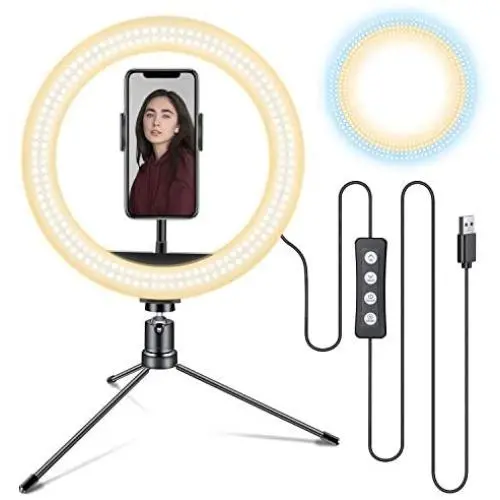 EMIUP 10 inch Selfie Ring Light with Tripod Stand & Cell Phone Holder for Live Stream/Makeup, Mini Led Camera Ringlight for YouTube Video/Photography Compatible with iPhone Android,3 Light Modes EMIUP 10 inch Selfie Ring Light with Tripod Stand & Cell Phone Holder for Live Stream/Makeup, Mini Led Camera Ringlight for YouTube Video/Photography Compatible with iPhone Android,3 Light Modes