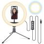 EMIUP 10 inch Selfie Ring Light with Tripod Stand & Cell Phone Holder for Live Stream/Makeup, Mini Led Camera Ringlight for YouTube Video/Photography Compatible with iPhone Android,3 Light Modes