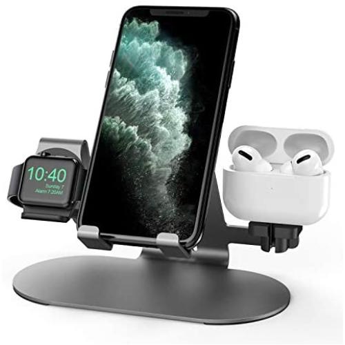 3 in 1 Aluminum Charging Station for Apple Watch Charger Stand Dock for iWatch Series 4/3/2/1,iPad,AirPods and iPhone Xs/X Max/XR/X/8/8Plus/7/7 Plus /6S /6S Plus（ Space Gray）