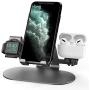 3 in 1 Aluminum Charging Station for Apple Watch Charger Stand Dock for iWatch Series 4/3/2/1,iPad,AirPods and iPhone Xs/X Max/XR/X/8/8Plus/7/7 Plus /6S /6S Plus（ Space Gray）