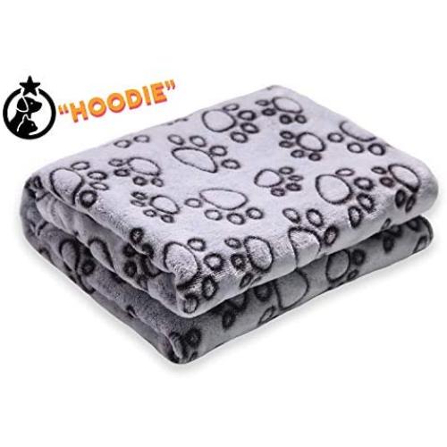 Pet Dog Blanket Fluffy Fleece, Soft and Cozy Pet Cat Throw with Paws Print for Dogs & Cats, Machine Washable Premium Non Shedding, Gray