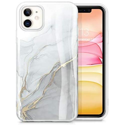 GVIEWIN Marble iPhone 11 Case, Ultra Slim Thin Glossy Soft TPU Rubber Gel Phone Case Cover Compatible iPhone 11 6.1 Inch 2019 (Blanco/Grey)