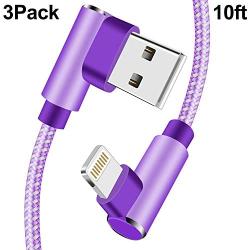 iPhone Charger Cable，90 Degree Lightning Cable 10 FT iPhone Cable Braided Syncing & Charging Cord for iPad/iPhone11/ XS/Max/XR/X/8/7/6/iPod(Purple)