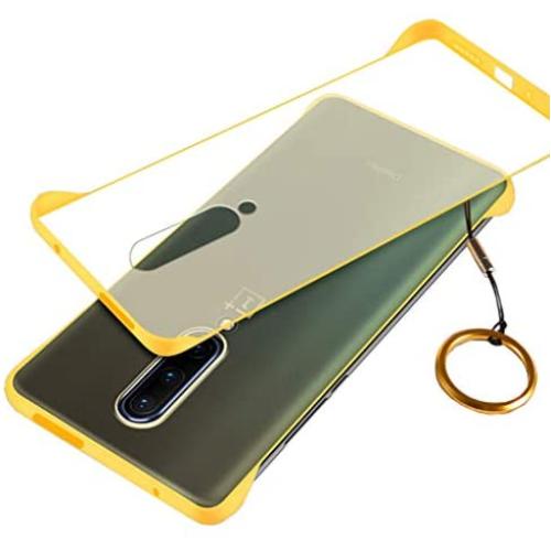 Compatible with Oneplus 7 pro Case,ASONRL Clear Frameless Matte Hard PC Slim Shock Absorption TPU Bumper with Non-Slip Surface Rope Pull Ring Case (Yellow)