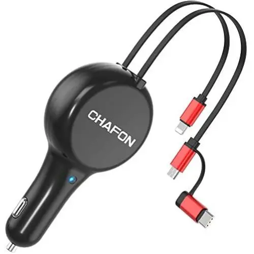 CHAFON Car Charger Cord Adapter,Dual 2.6 ft Retractable Fast Charging Cable Quick Charge,PD 18W Phone USB C Micro Port Compatible with Phone 11 XS Max XR X Samsung Galaxy LG Google Pixel & More CHAFON Car Charger Cord Adapter,Dual 2.6 ft Retractable Fast Charging Cable Quick Charge,PD 18W Phone USB C Micro Port Compatible with Phone 11 XS Max XR X Samsung Galaxy LG Google Pixel & More