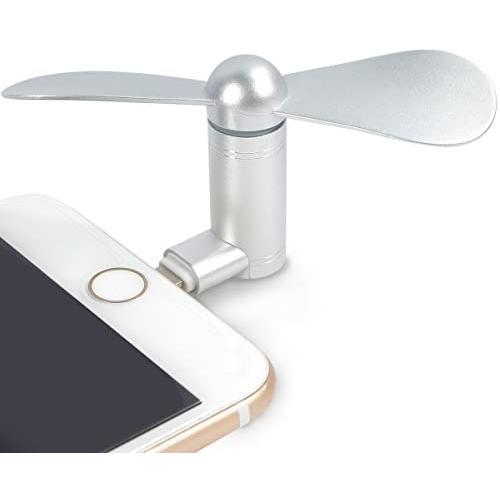 iPhone Fan, Portable Aluminum Alloy Shell Lightning Plugs Mini Cooler Rotating Fan for iPhone (Silver)
