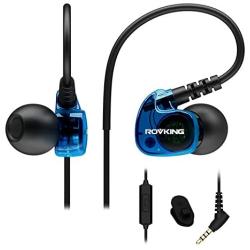 ROVKING Sport Headphones Wired Sweatproof, Over Ear Earbuds for Running Gym Workout Exercise Jogging, Stereo in Ear Earphones with Mic, Noise Isolating Earhook Ear Buds for Cell Phone MP3 Laptop Blue