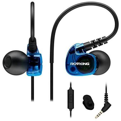ROVKING Sport Headphones Wired Sweatproof, Over Ear Earbuds for Running Gym Workout Exercise Jogging, Stereo in Ear Earphones with Mic, Noise Isolating Earhook Ear Buds for Cell Phone MP3 Laptop Blue
