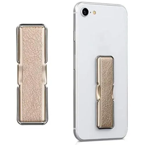 kwmobile Universal Elastic Finger Holder for Smartphones - PU Leather Stretch Grip Finger Strap with Stand Compatible with All Smartphones - Gold kwmobile Universal Elastic Finger Holder for Smartphones - PU Leather Stretch Grip Finger Strap with Stand Compatible with All Smartphones - Gold