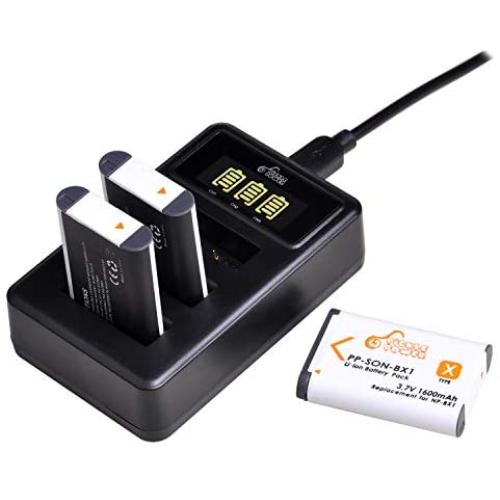 NP-BX1 Battery (3-Pack) and 3-Channel LED Charger for Sony Cyber-Shot DSC-RX100,DSC-RX100 II,DSC-RX100M II,DSC-RX100 III,DSC-RX100 IV,DSC-RX100 V,DSC-RX100 VII HX50V, HX60V, HX80V, HX90
