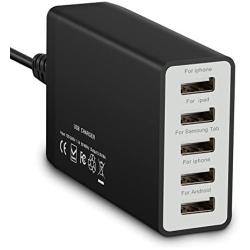 Multi Port USB Wall Charger 40W 8A, 5 Port Desktop USB Charging Station for Multiple Devices, Travel Portable USB Charger for Cell Phone, Tablet and More USB Port Device
