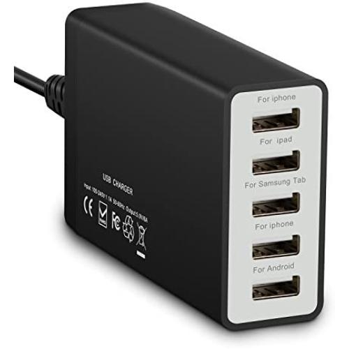 Multi Port USB Wall Charger 40W 8A, 5 Port Desktop USB Charging Station for Multiple Devices, Travel Portable USB Charger for Cell Phone, Tablet and More USB Port Device