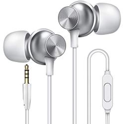 Wired Earbuds with Microphone, Overtime in-Ear Headphones with Pure Sound, Ear Buds with Mic, Earphones for iPhone 6/6s Plus/5s/SE, Galaxy, Android Smartphones, Tablets - Silver