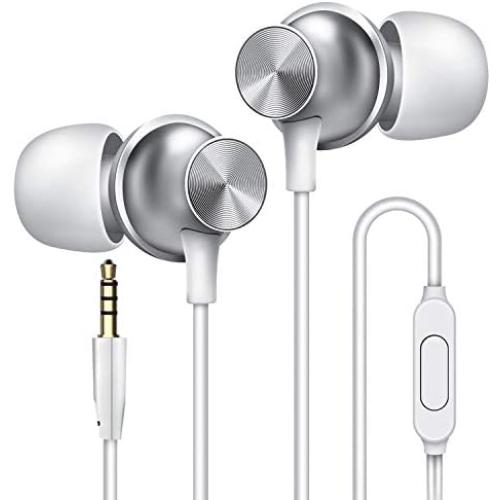 Wired Earbuds with Microphone, Overtime in-Ear Headphones with Pure Sound, Ear Buds with Mic, Earphones for iPhone 6/6s Plus/5s/SE, Galaxy, Android Smartphones, Tablets - Silver