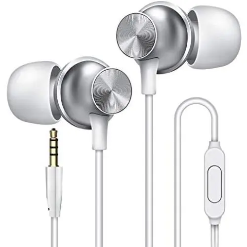 Wired Earbuds with Microphone, Overtime in-Ear Headphones with Pure Sound, Ear Buds with Mic, Earphones for iPhone 6/6s Plus/5s/SE, Galaxy, Android Smartphones, Tablets - Silver Wired Earbuds with Microphone, Overtime in-Ear Headphones with Pure Sound, Ear Buds with Mic, Earphones for iPhone 6/6s Plus/5s/SE, Galaxy, Android Smartphones, Tablets - Silver