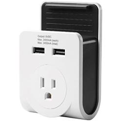 Link2Home EM-1601 Dual USB Port Power Adaptor with Smartphone Cradle, White