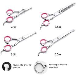 Dog Grooming Scissors Kit with Safety Round Tip Heavy Duty Thinning Straight Curved Shears with Comb Pet Grooming Trimmer Kit for Long Short Hair for Dog Cat